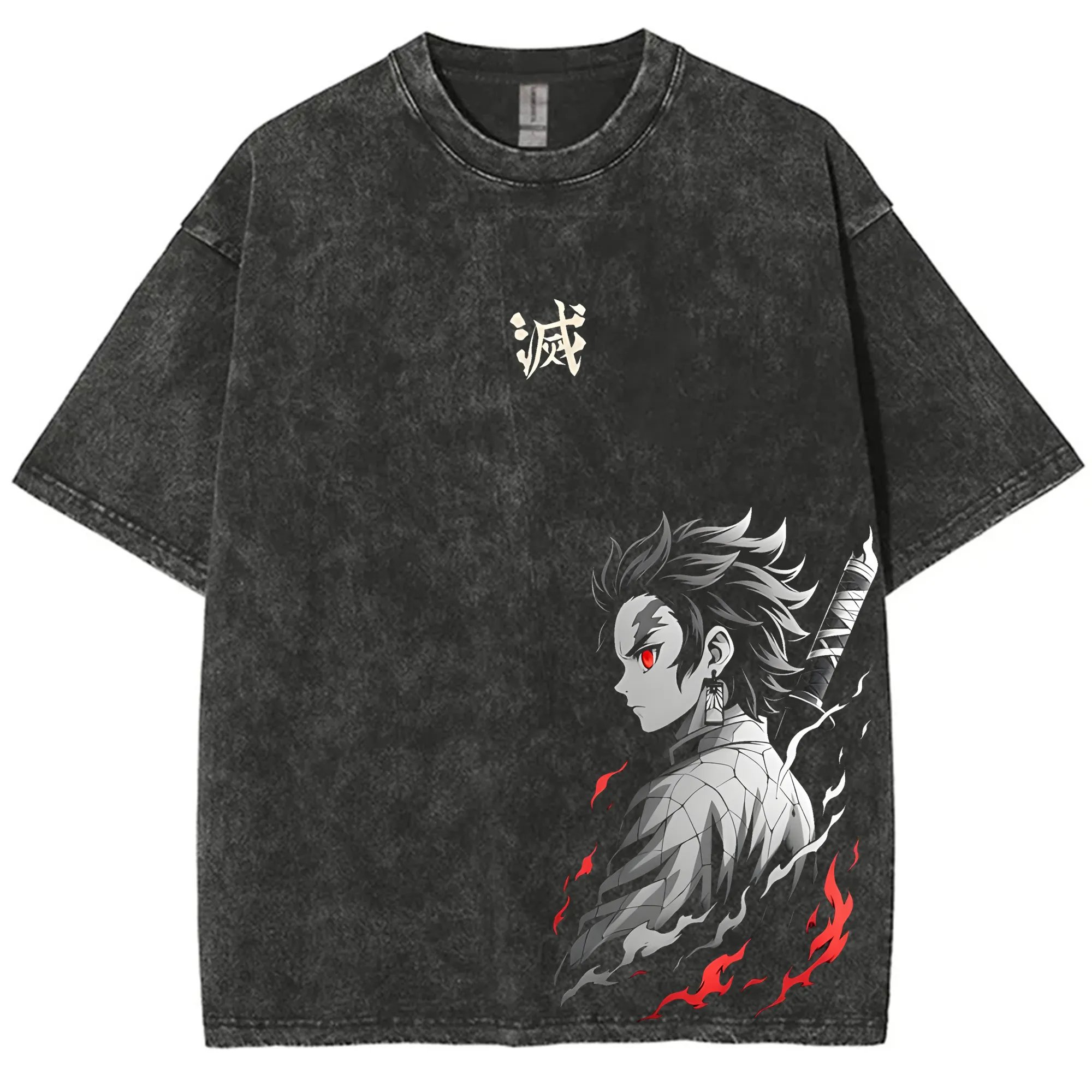 Anime Merchandise Men - Streetwear Demon Slayer Vintage Washed Graphic